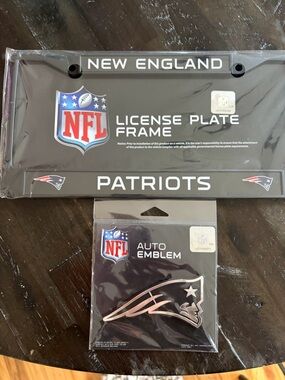 NWT New England Patriots license plate frame and car emblem